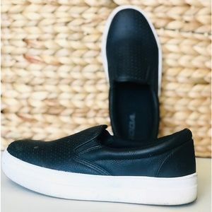 Soda black slip on platform shoes